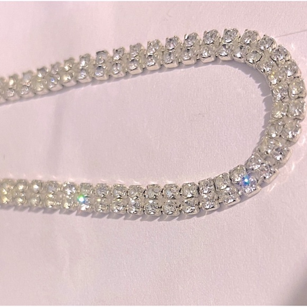 DAZZLING DOUBLE LAYER RHINESTONE TENNIS CHAIN CHOKER NECKLACE